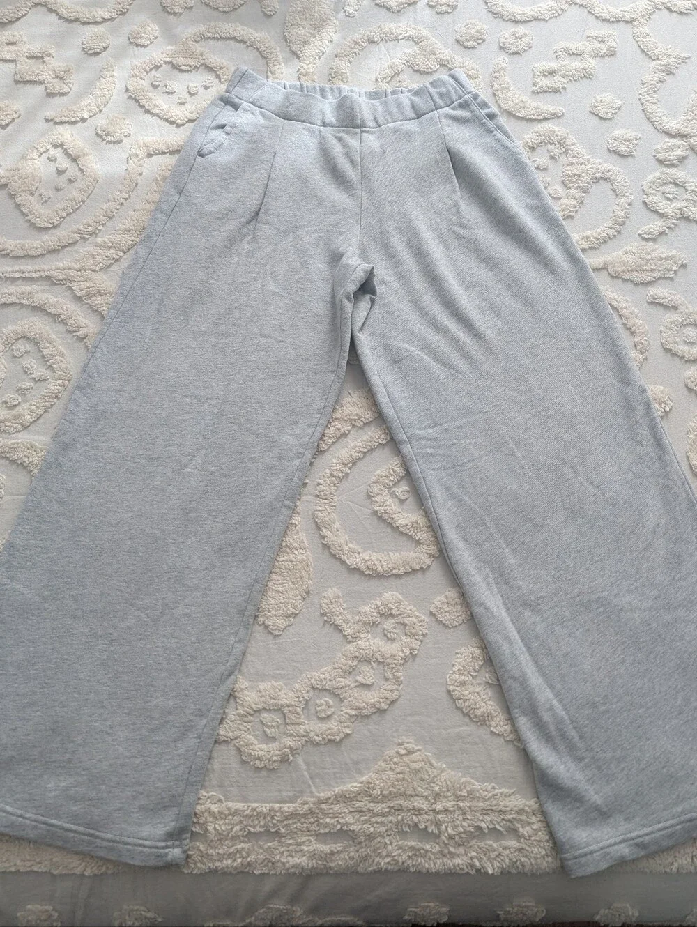 Aerie Wide Leg Pleated Trouser Slouchy  Sweatpants In Light Gray Size Medium NEW - Picture 4 of 7